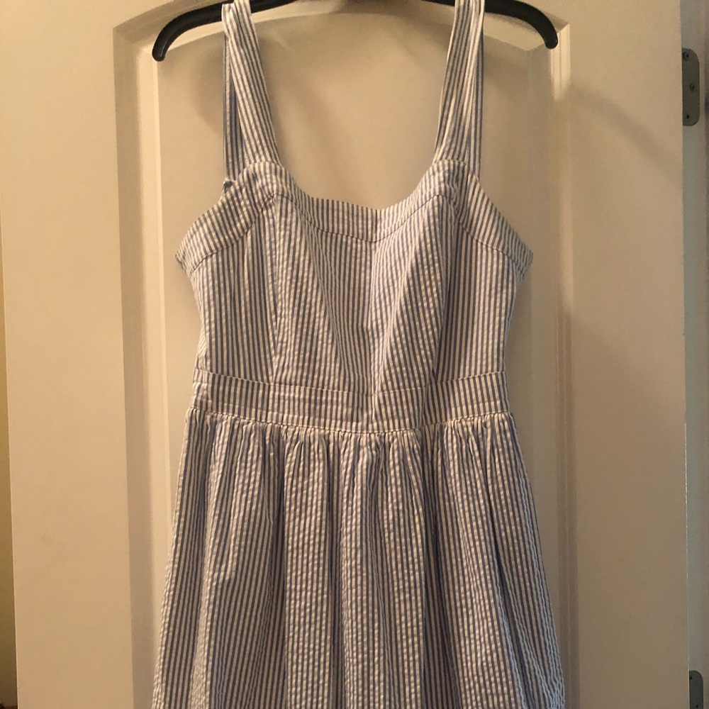 J.Crew seersucker apron tie back dress